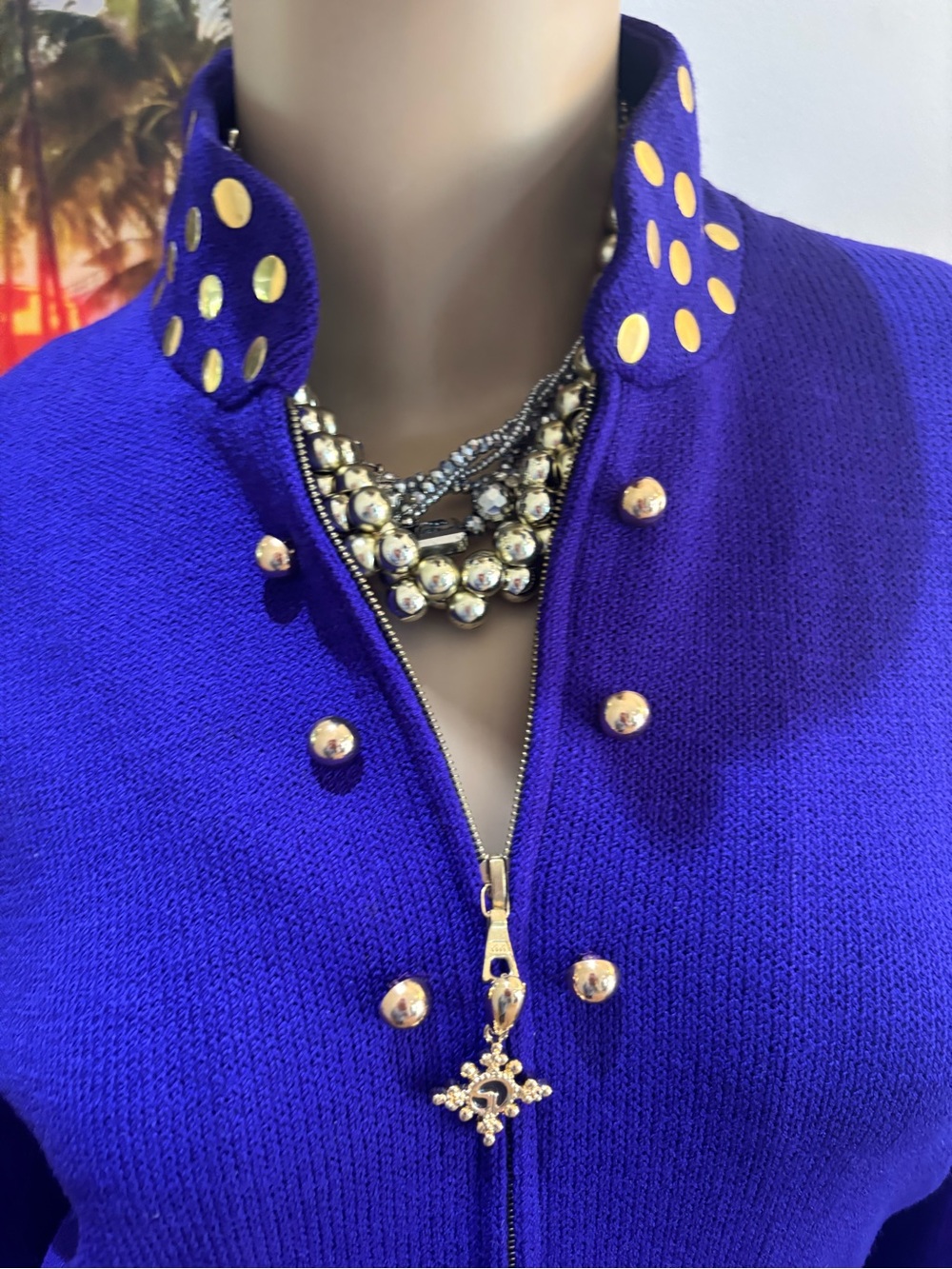 St. John Royal Purple Studded Jacket embellished blazer 10 M bling - Picture 4 of 5